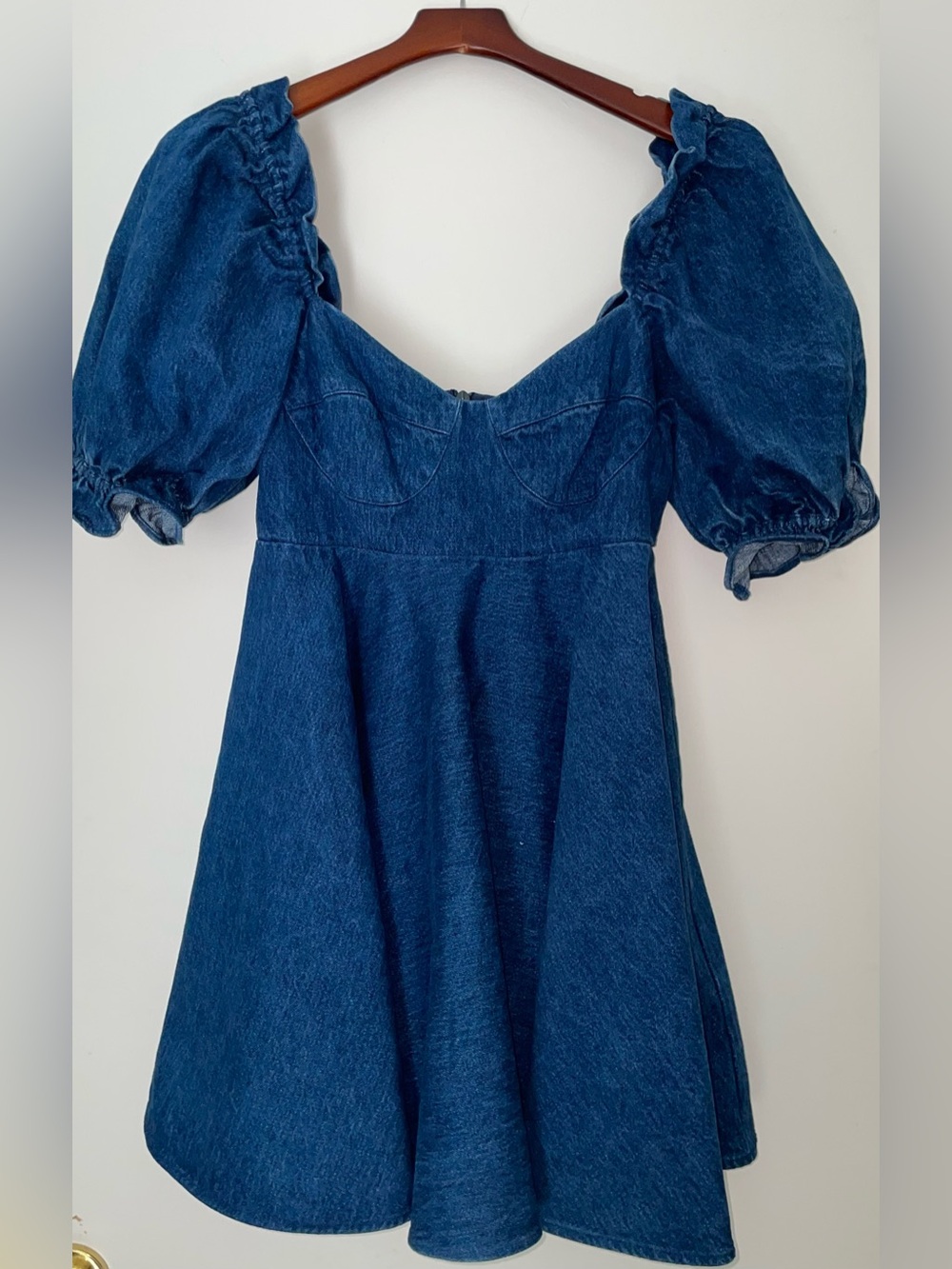 Selkie Puff Sleeve Denim Mini Babydoll Dress S